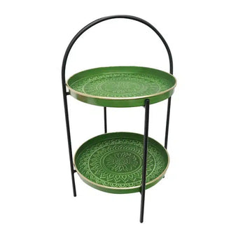 Two Tier Rangoli Stand- Dark Green