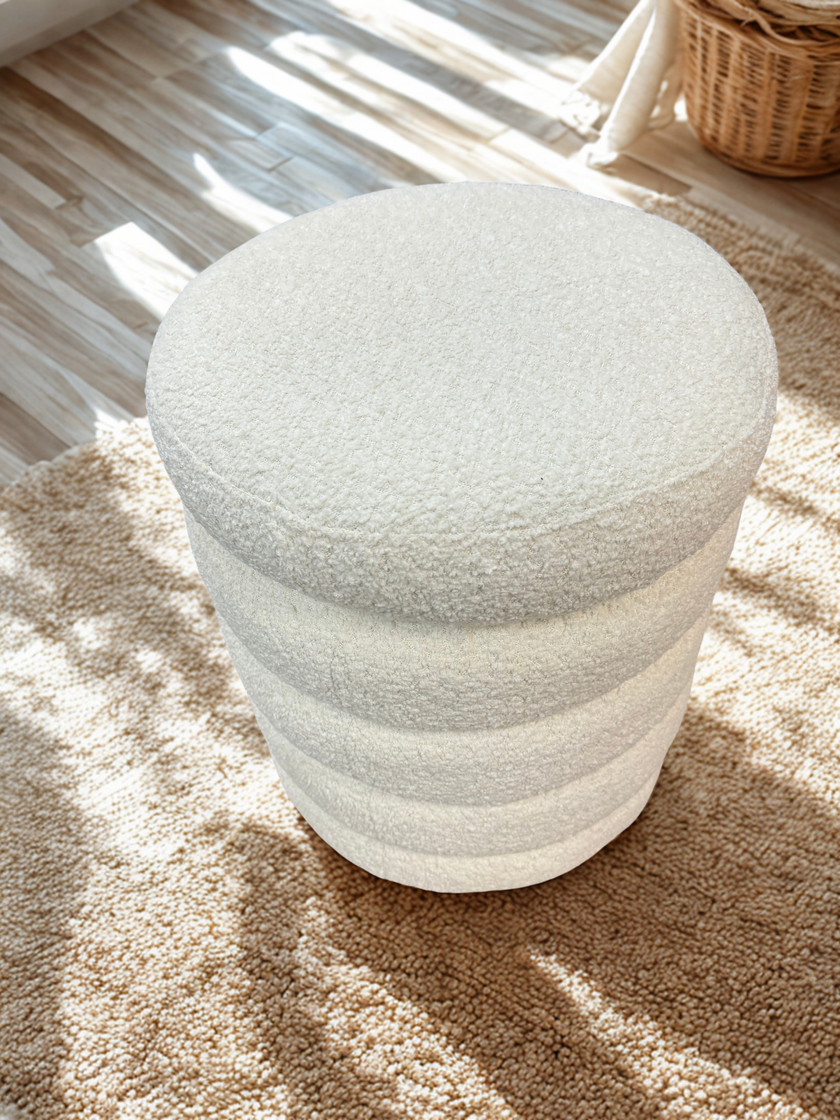Ollie Boucle Storage Ottoman- Round