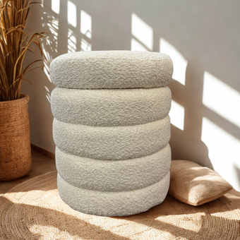Ollie Boucle Storage Ottoman- Round