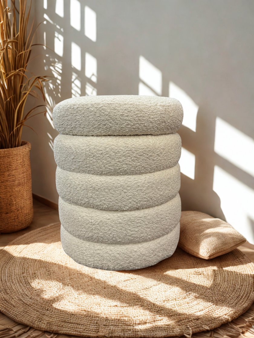 Ollie Boucle Storage Ottoman- Round