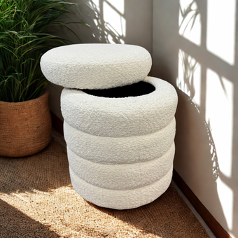 Ollie Boucle Storage Ottoman- Round