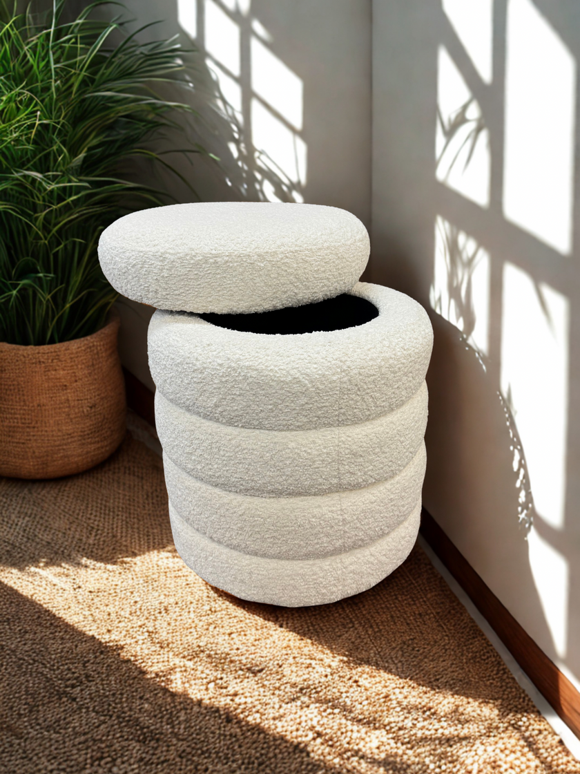 Ollie Boucle Storage Ottoman- Round